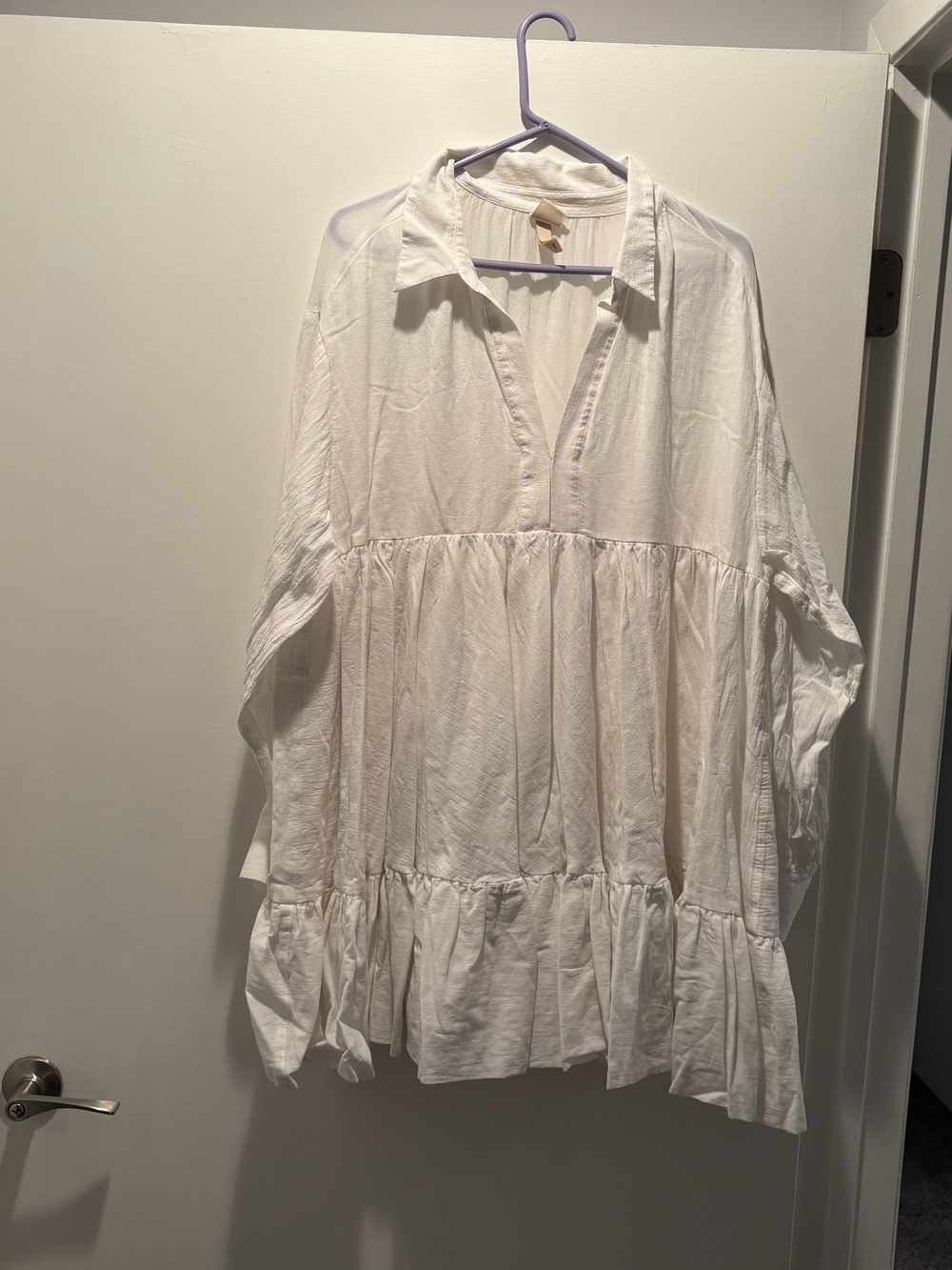 H&M White Tiered Collared Mini Dress
